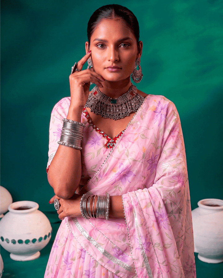 Baby Pink Color Floral Printed Designer Lehenga Set