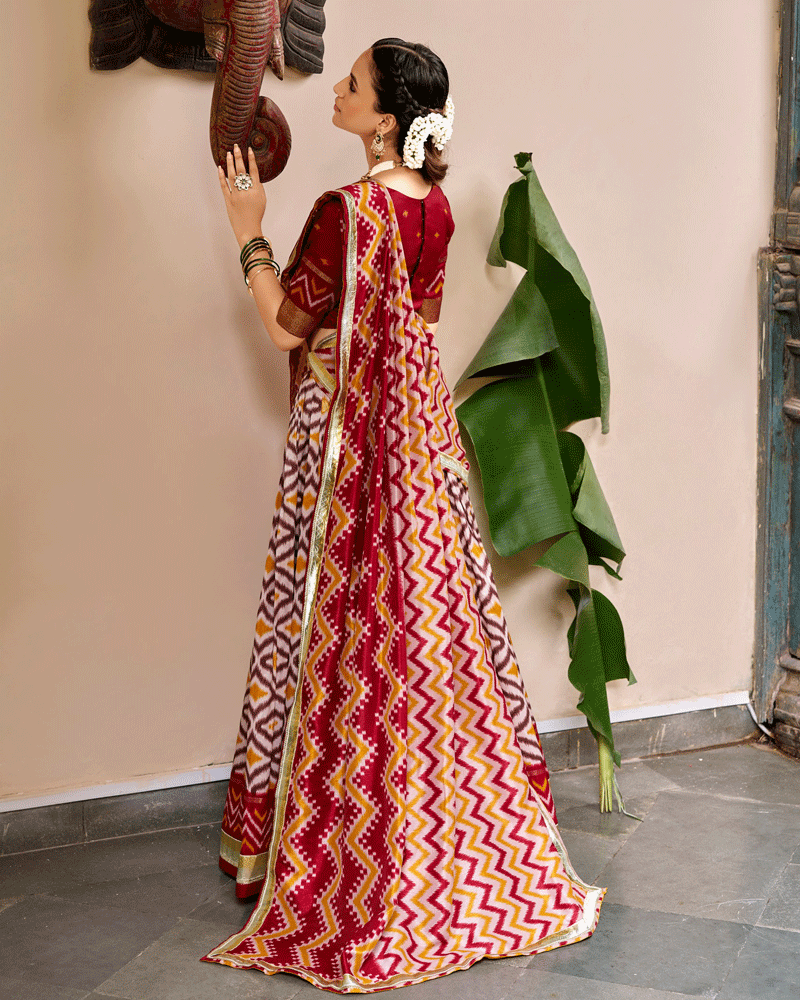 Elegant Maroon Color Tasar Silk Printed Lehenga Choli