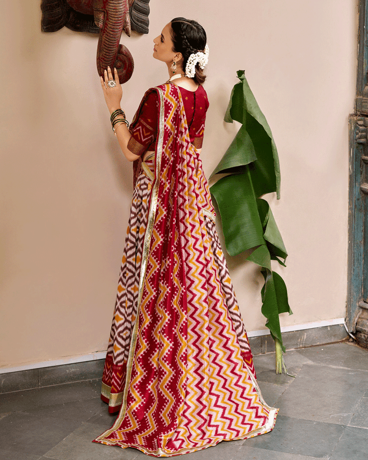 Elegant Maroon Color Tasar Silk Printed Lehenga Choli