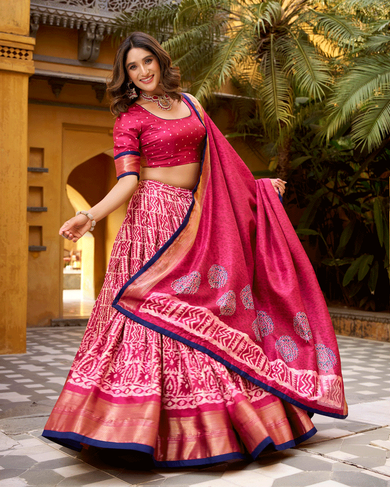 Gajri Color Ethnic Batik Printed Lehenga Set