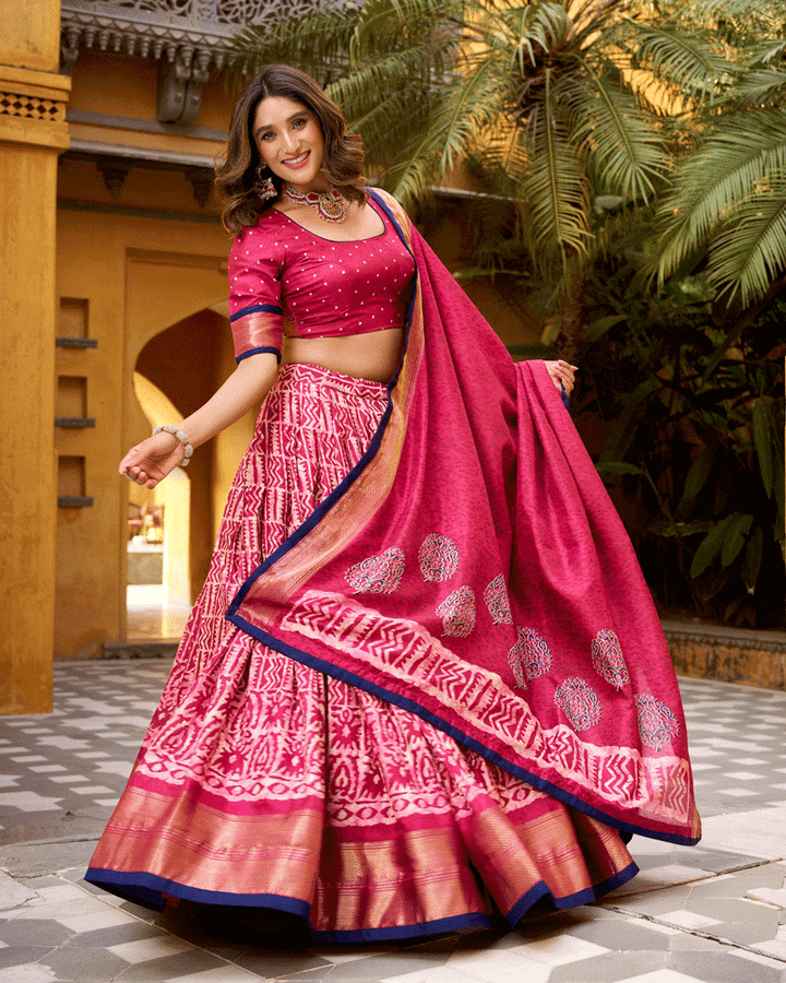 Gajri Color Ethnic Batik Printed Lehenga Set
