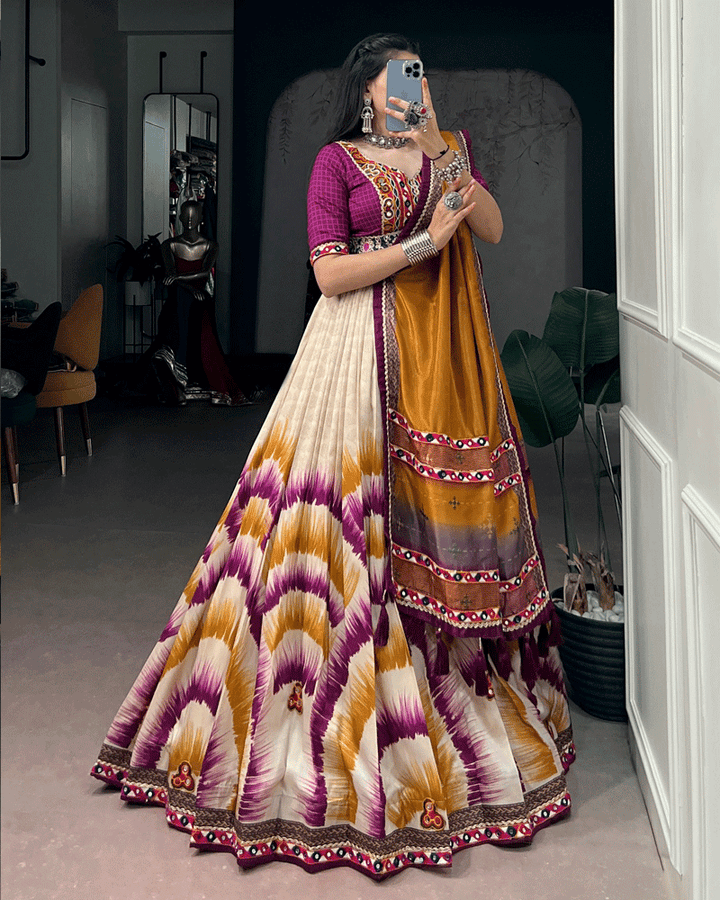 Traditional Wine Multi Color Printed Navratri Lehenga Set