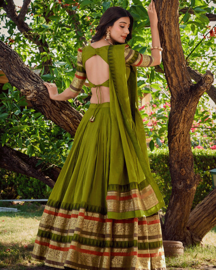 Traditional Mehndi Color Pure Chanderi Lehenga Choli