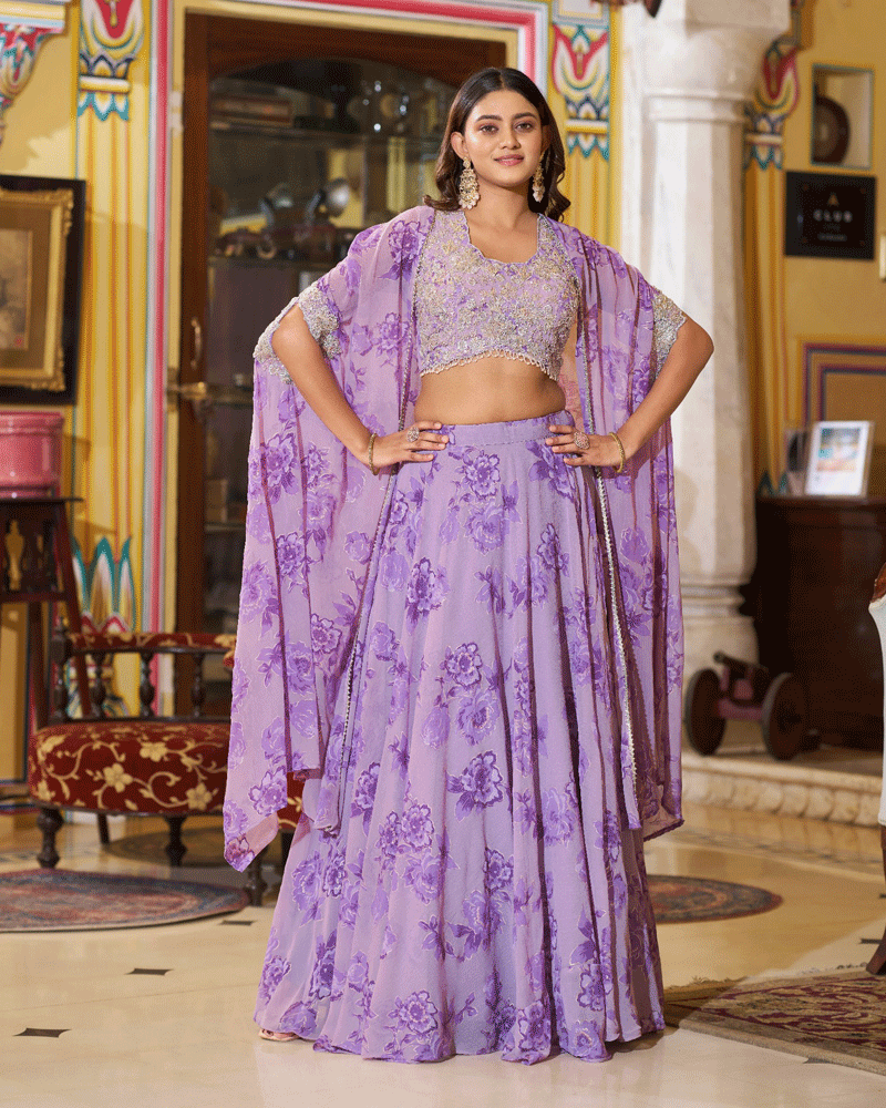 Luvender Georgette Embroidered Lehenga Choli