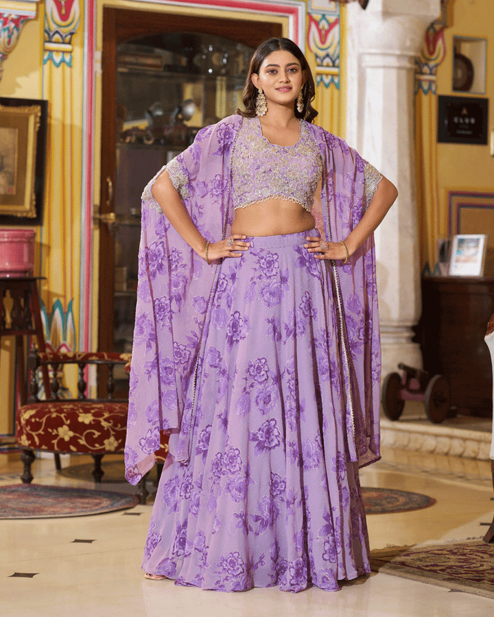 Luvender Georgette Embroidered Lehenga Choli