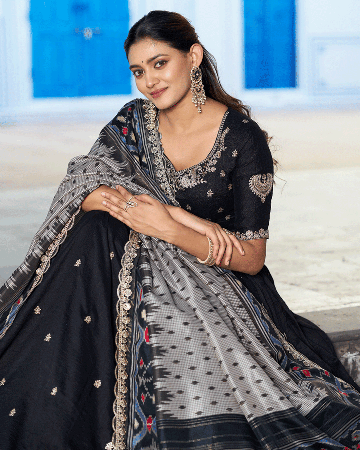 Ethnic Black Color Vichitra Silk Embroidered Lehenga Choli
