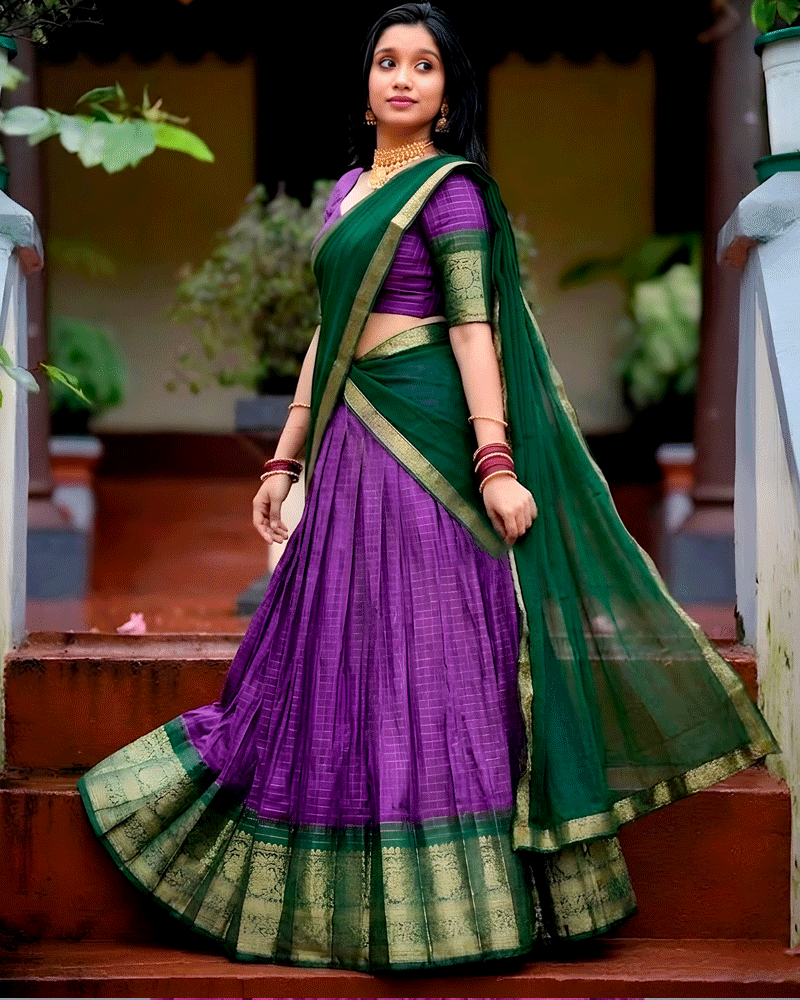 Designer Purple Color Dola Silk Half Saree