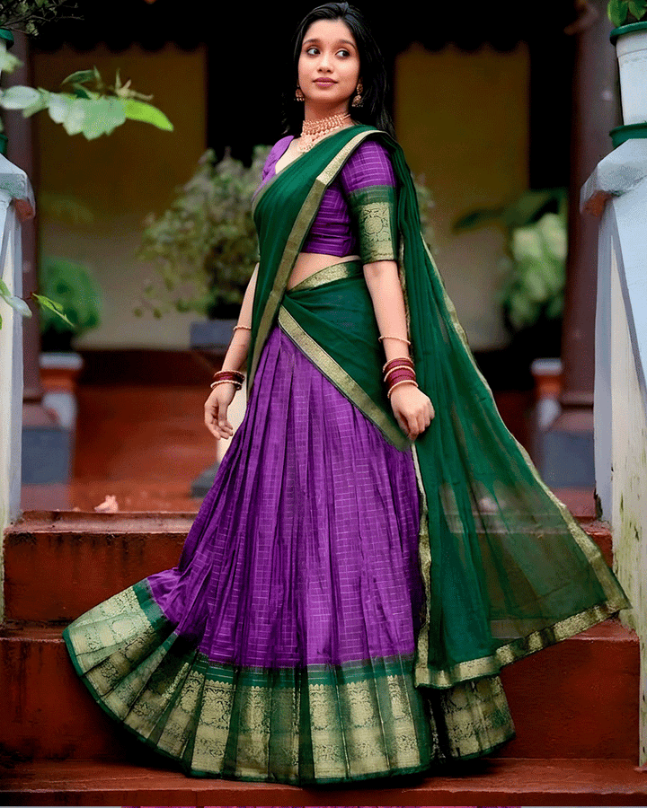 Designer Purple Color Dola Silk Half Saree