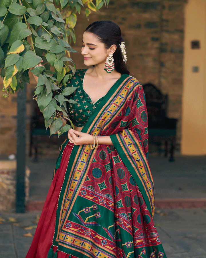 Elegant Red Color Printed Traditional Lehenga Choli Set
