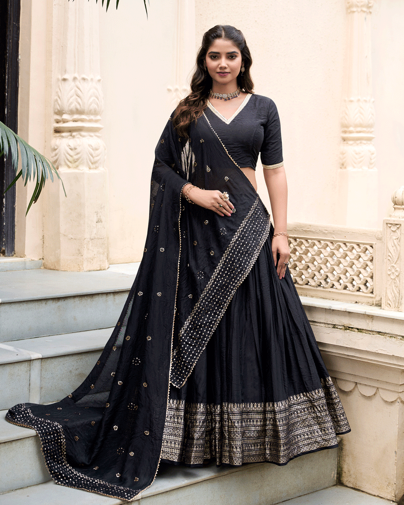 Classic Black Color Pure Chanderi Lehenga Choli