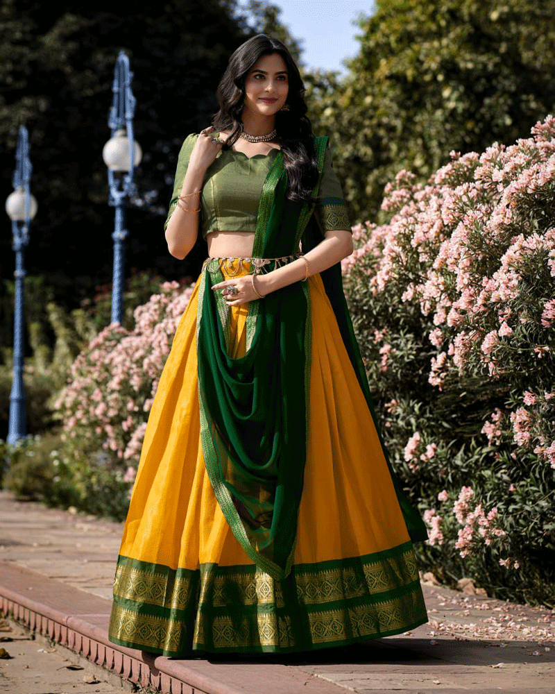 Designer Yellow Kanchipuram Half Saree