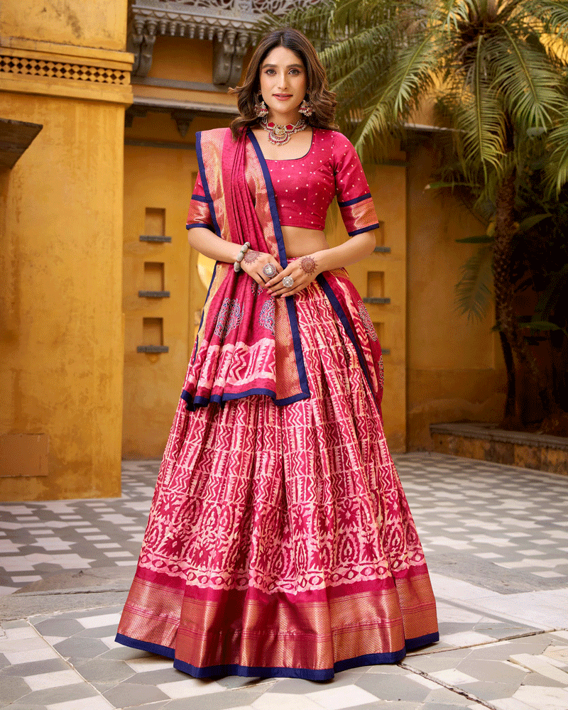 Gajri Color Ethnic Batik Printed Lehenga Set