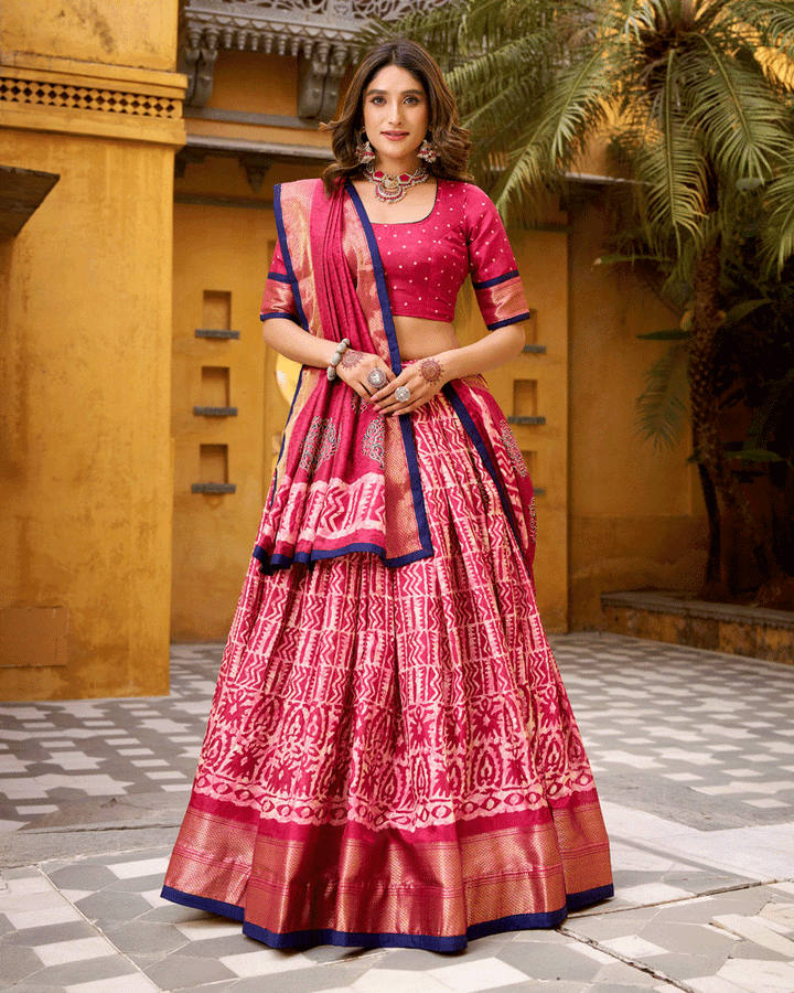 Gajri Color Ethnic Batik Printed Lehenga Set