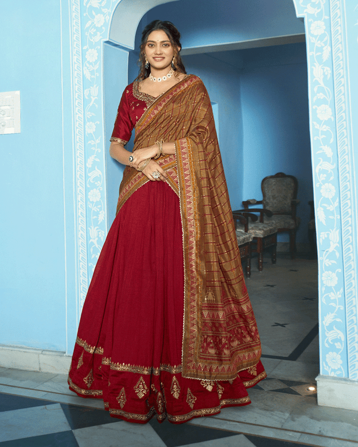 Maroon Designer Embroidered Silk Lehenga Choli