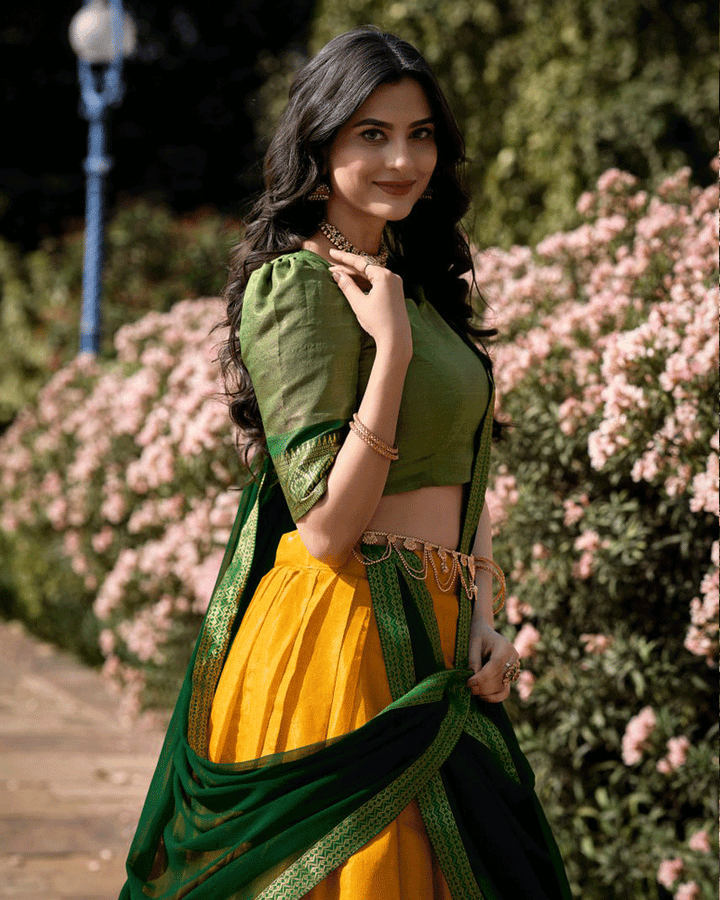 Designer Yellow Kanchipuram Half Saree