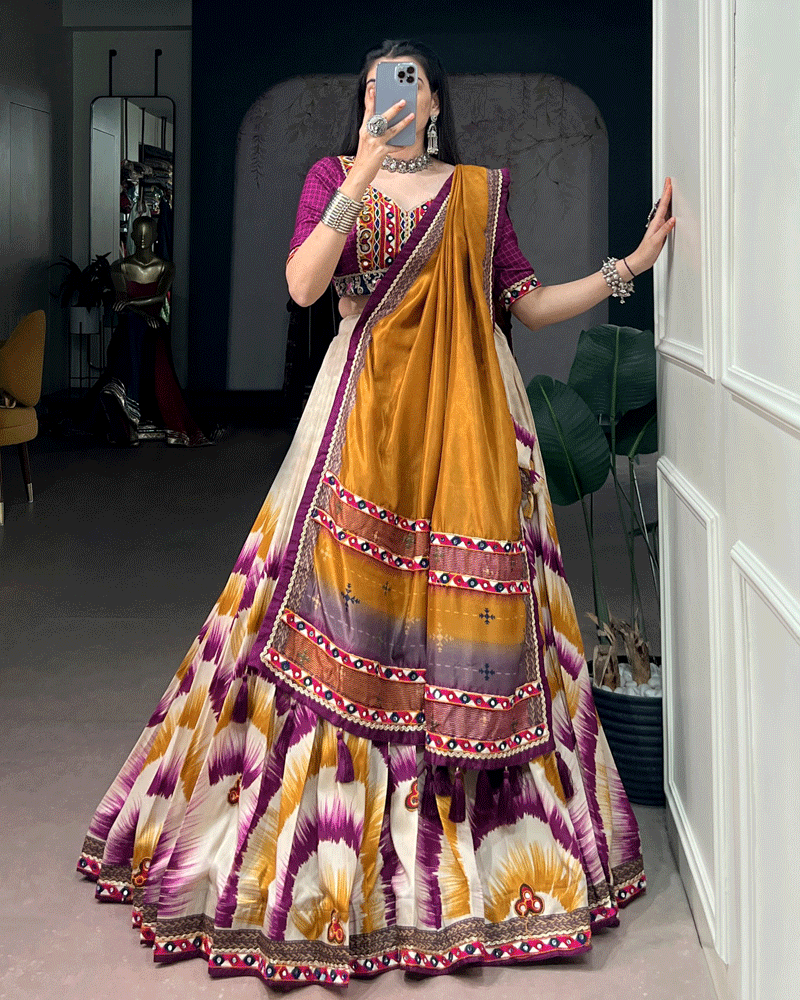 Traditional Wine Multi Color Printed Navratri Lehenga Set