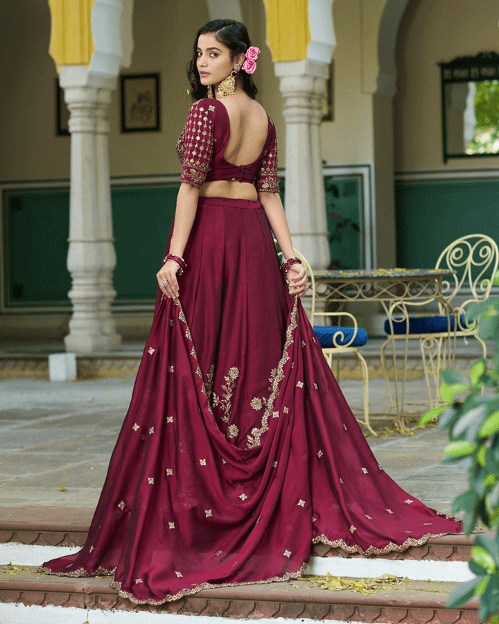 Dark Maroon Floral Embroidered Rangoli Silk Lehenga Choli