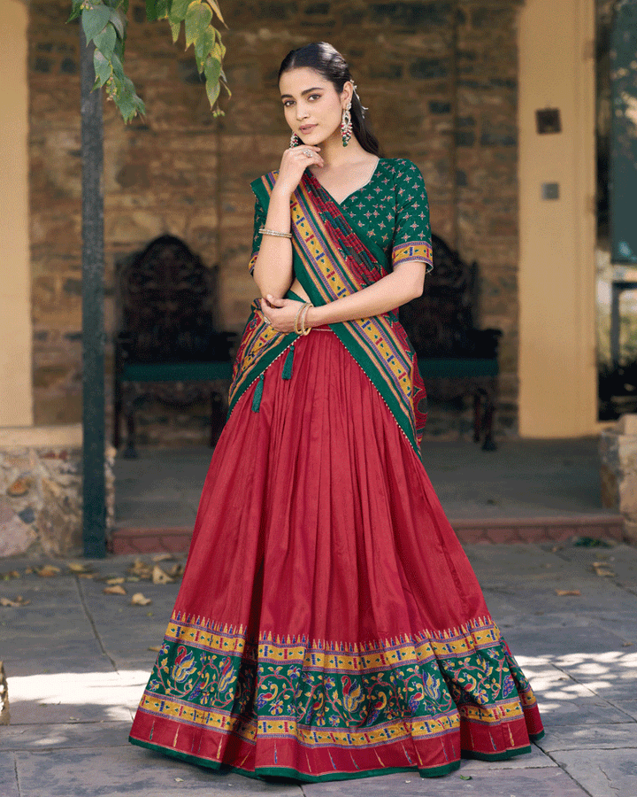 Elegant Red Color Printed Traditional Lehenga Choli Set