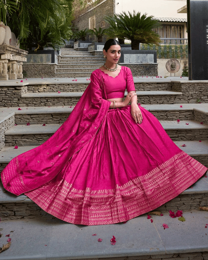 Vibrant Pink Color Pure Chanderi Lehenga Choli