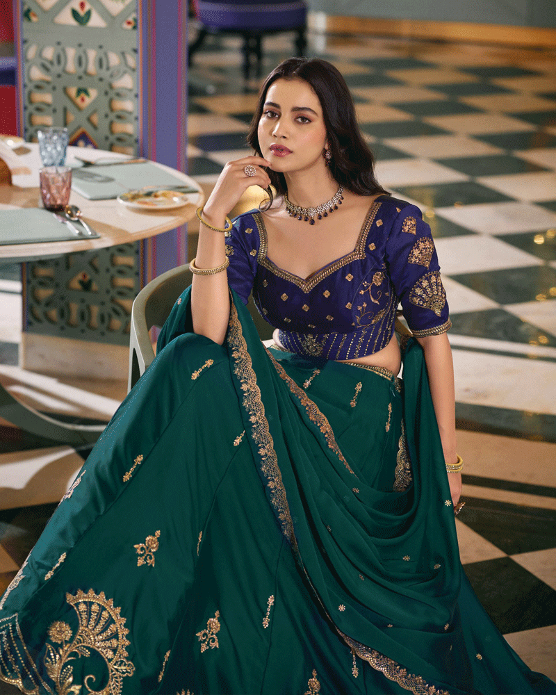 Peacock Green Rangoli Silk Embroidered Lehenga Choli