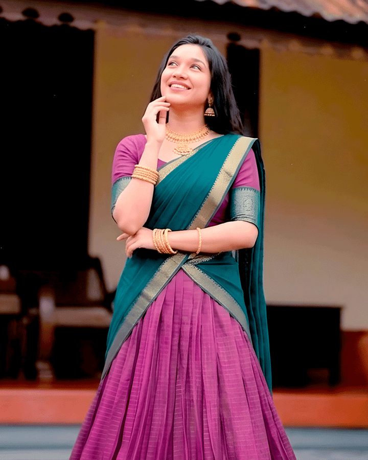 Designer Pink Color Dola Silk Half Saree