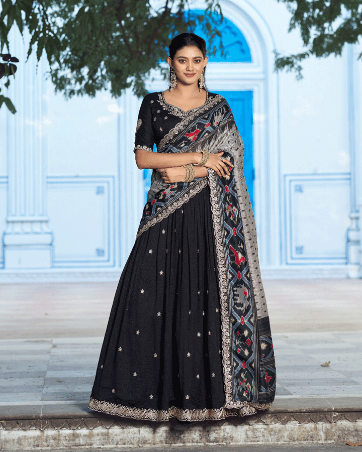 Ethnic Black Color Vichitra Silk Embroidered Lehenga Choli