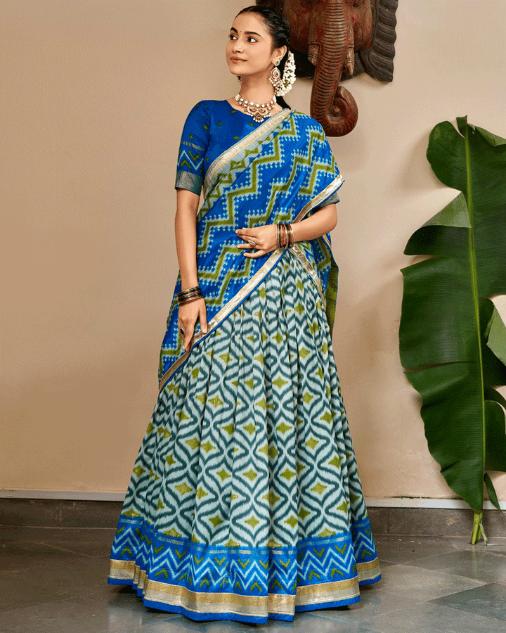 Elegant Sky Blue Color Tasar Silk Printed Lehenga Choli