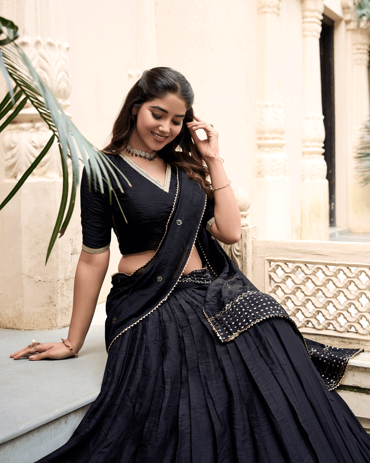 Classic Black Color Pure Chanderi Lehenga Choli