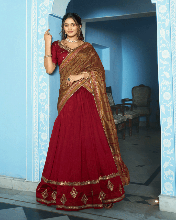 Maroon Designer Embroidered Silk Lehenga Choli