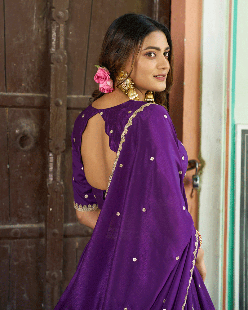 Purple Color Chinon Silk Embroidered Glamorous Lehenga Choli