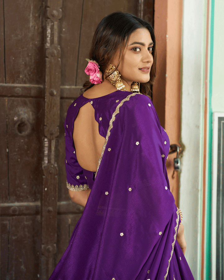 Purple Color Chinon Silk Embroidered Glamorous Lehenga Choli