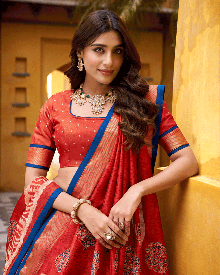 Rust Orange Color Ethnic Batik Printed Lehenga Set
