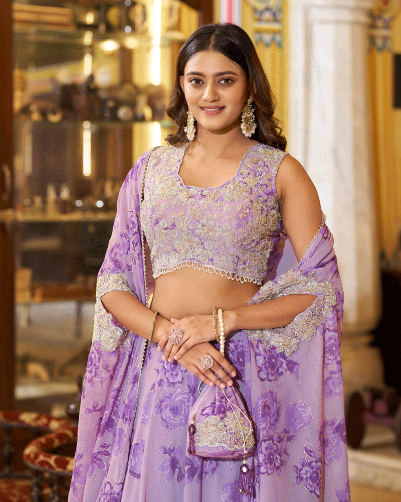 Luvender Georgette Embroidered Lehenga Choli
