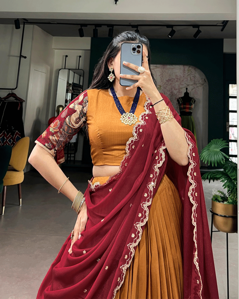 Mustard Color Traditional Printed Lehenga Choli