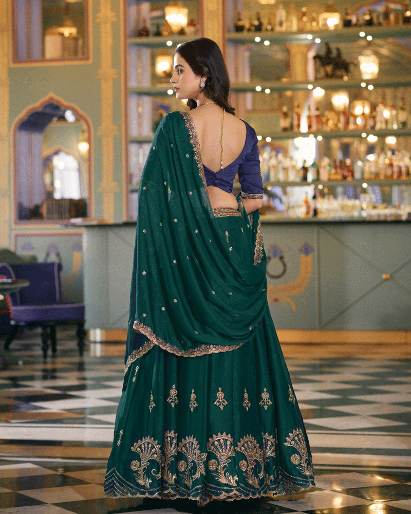 Peacock Green Rangoli Silk Embroidered Lehenga Choli