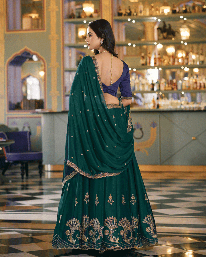 Peacock Green Rangoli Silk Embroidered Lehenga Choli