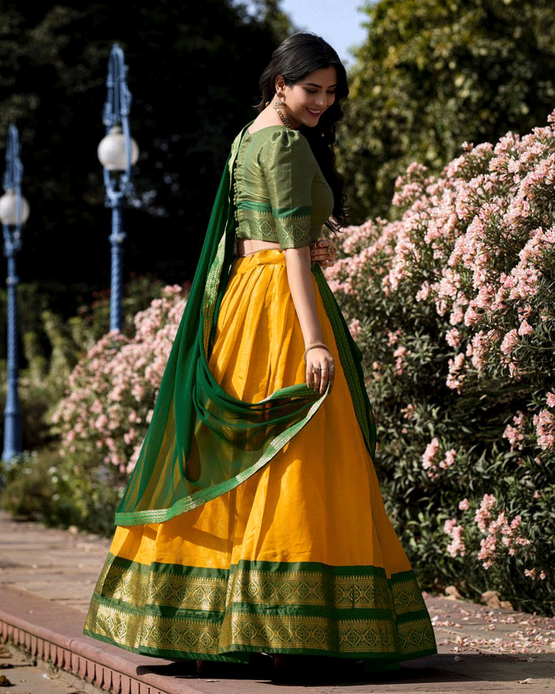 Designer Yellow Kanchipuram Half Saree