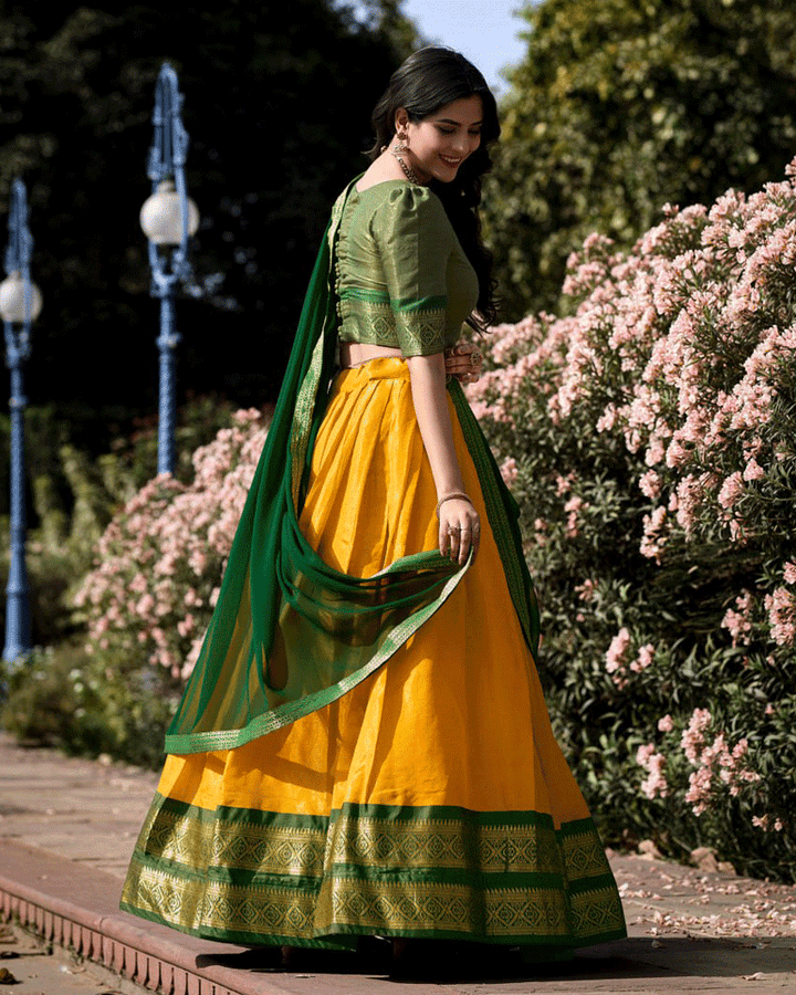 Designer Yellow Kanchipuram Half Saree