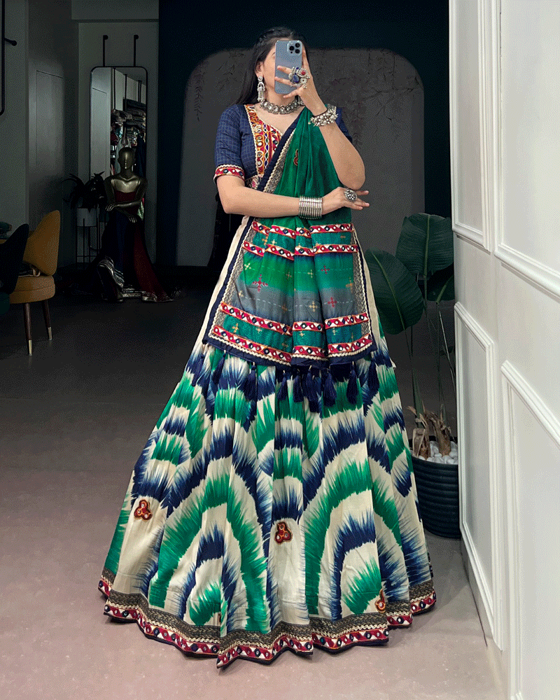 Traditional Navy Blue Multi Color Printed Navratri Lehenga Set