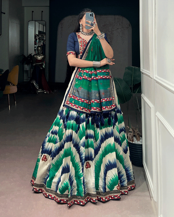 Traditional Navy Blue Multi Color Printed Navratri Lehenga Set