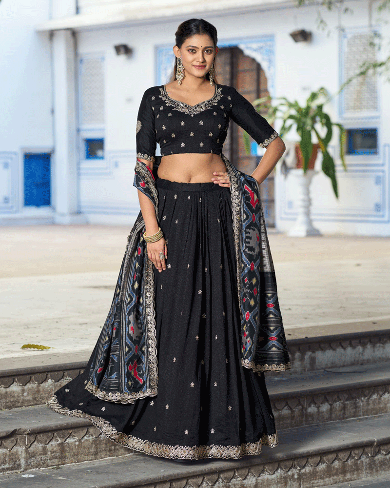 Ethnic Black Color Vichitra Silk Embroidered Lehenga Choli