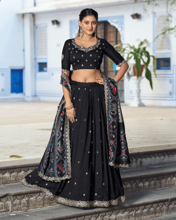Ethnic Black Color Vichitra Silk Embroidered Lehenga Choli