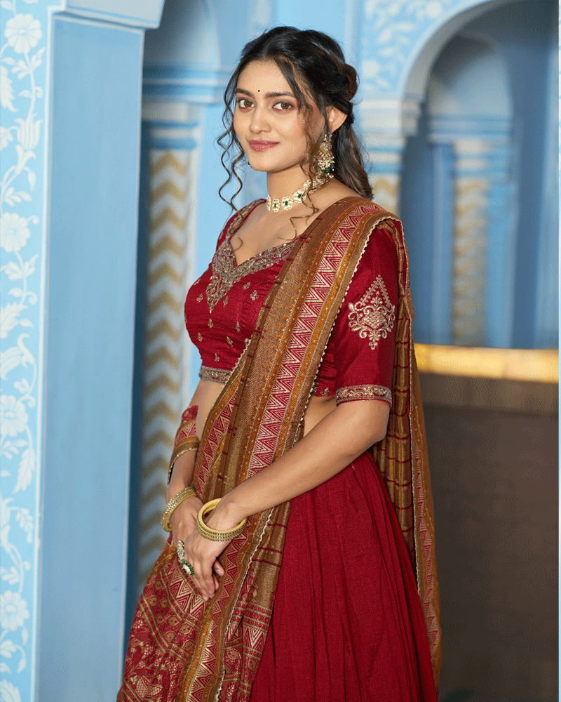 Maroon Designer Embroidered Silk Lehenga Choli