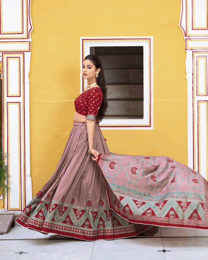Designer Maroon Color Tasar Silk Printed Lehenga Choli