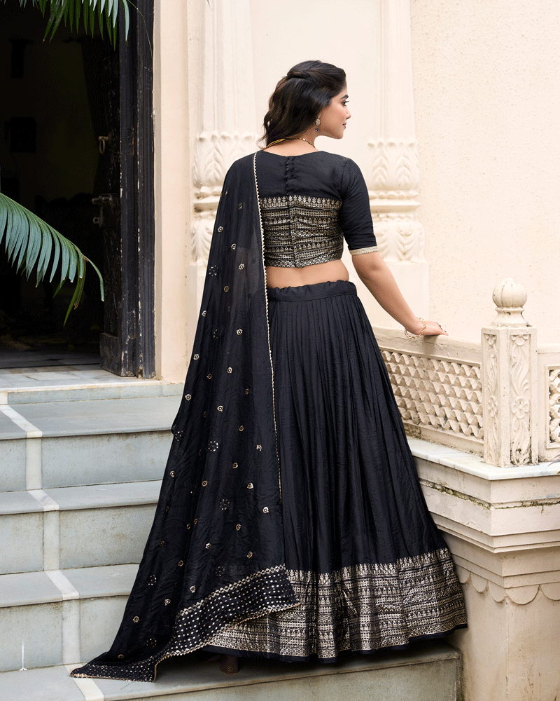 Classic Black Color Pure Chanderi Lehenga Choli