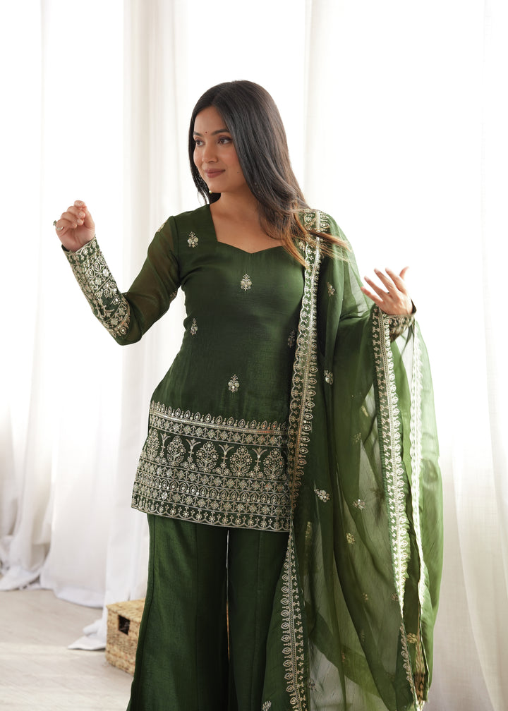 Mehndi Embroidered Pakistani Style Sharara Suit
