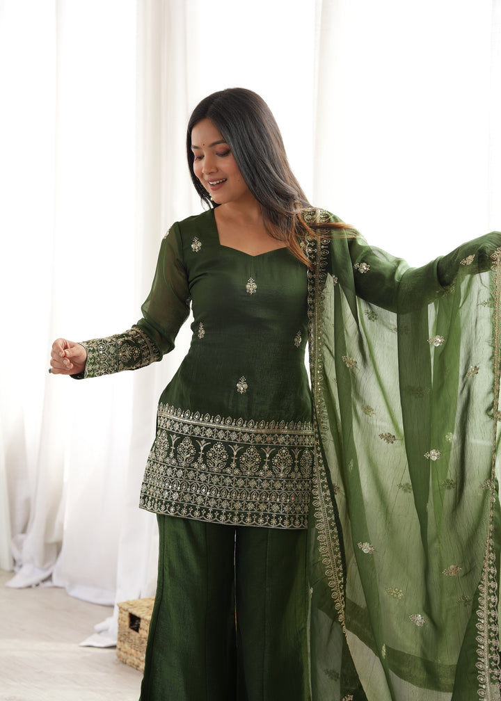 Mehndi Embroidered Pakistani Style Sharara Suit