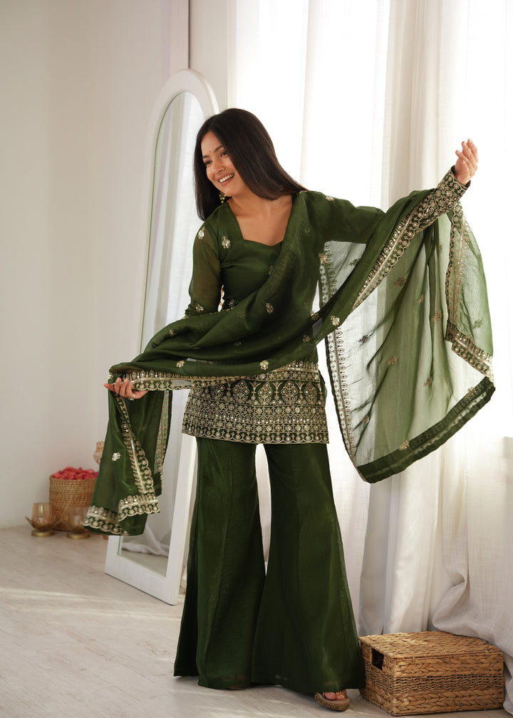 Mehndi Embroidered Pakistani Style Sharara Suit
