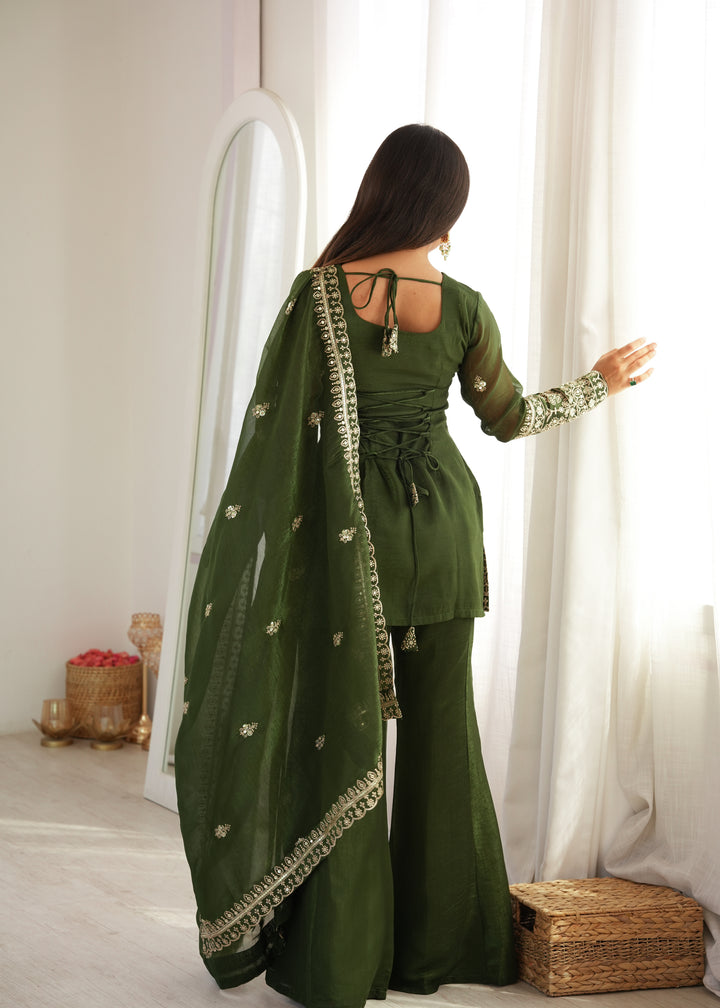 Mehndi Embroidered Pakistani Style Sharara Suit