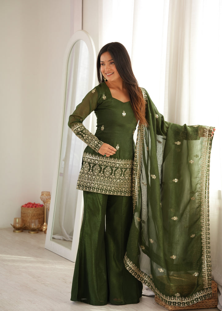 Mehndi Embroidered Pakistani Style Sharara Suit